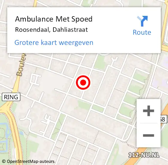 Locatie op kaart van de 112 melding: Ambulance Met Spoed Naar Roosendaal, Dahliastraat op 26 mei 2016 23:57