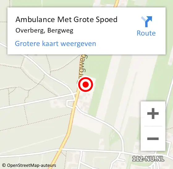 Locatie op kaart van de 112 melding: Ambulance Met Grote Spoed Naar Overberg, Bergweg op 27 mei 2016 01:48