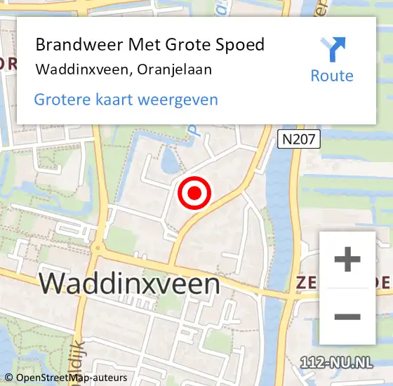 Locatie op kaart van de 112 melding: Brandweer Met Grote Spoed Naar Waddinxveen, Oranjelaan op 27 mei 2016 04:05