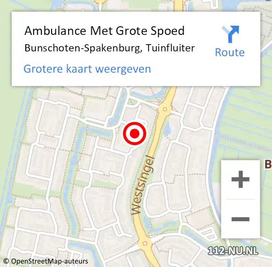 Locatie op kaart van de 112 melding: Ambulance Met Grote Spoed Naar Bunschoten-Spakenburg, Tuinfluiter op 27 mei 2016 04:51