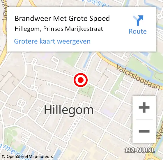 Locatie op kaart van de 112 melding: Brandweer Met Grote Spoed Naar Hillegom, Prinses Marijkestraat op 27 mei 2016 05:32