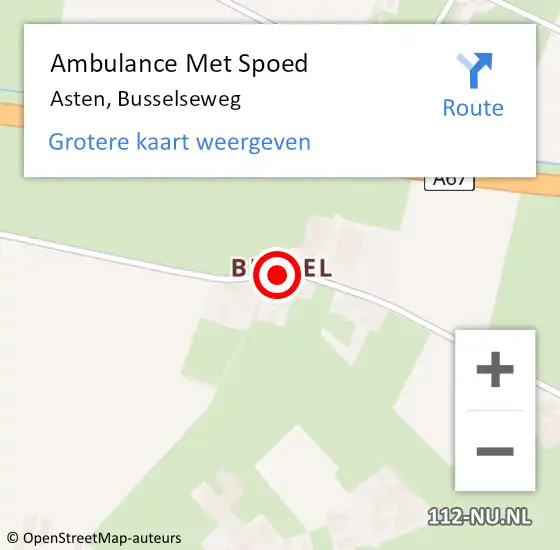 Locatie op kaart van de 112 melding: Ambulance Met Spoed Naar Asten, Busselseweg op 27 mei 2016 07:21