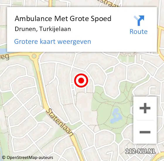 Locatie op kaart van de 112 melding: Ambulance Met Grote Spoed Naar Drunen, Turkijelaan op 16 september 2013 10:31