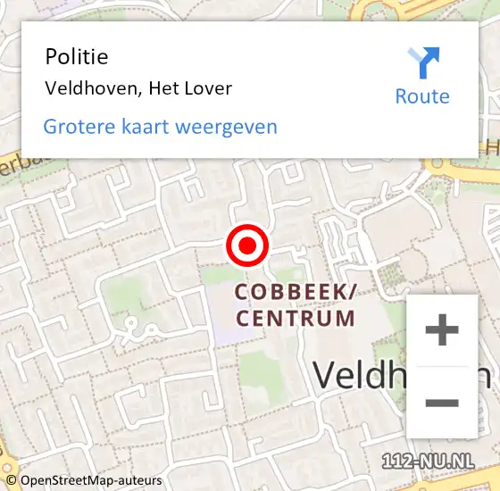 Locatie op kaart van de 112 melding: Politie Veldhoven, Het Lover op 27 mei 2016 11:03