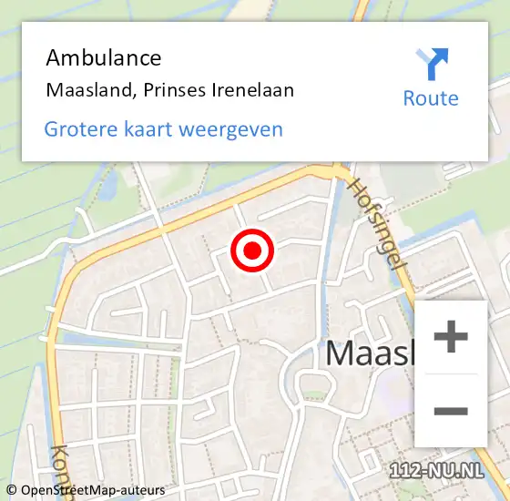 Locatie op kaart van de 112 melding: Ambulance Maasland, Prinses Irenelaan op 27 mei 2016 13:03