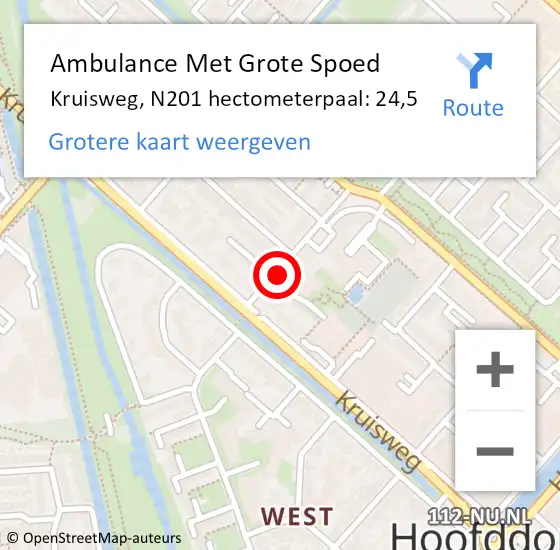 Locatie op kaart van de 112 melding: Ambulance Met Grote Spoed Naar Kruisweg, N201 hectometerpaal: 24,5 op 27 mei 2016 13:38