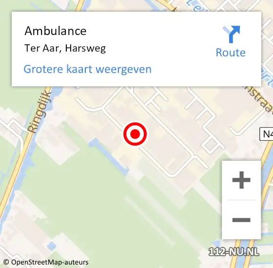 Locatie op kaart van de 112 melding: Ambulance Ter Aar, Harsweg op 27 mei 2016 13:58