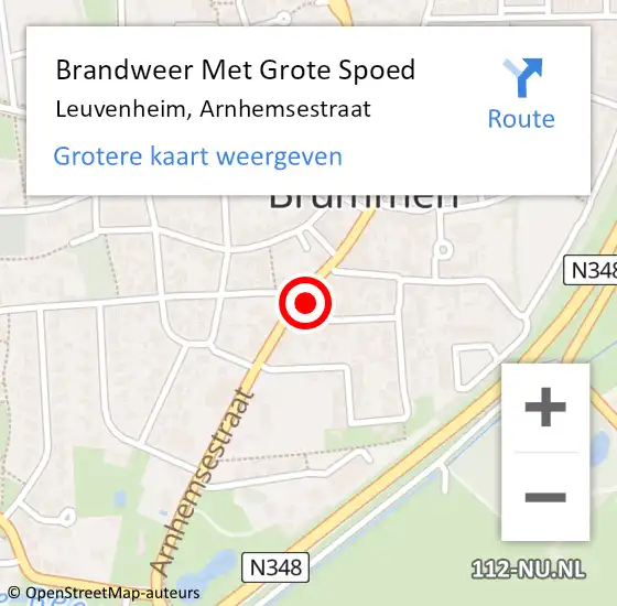 Locatie op kaart van de 112 melding: Brandweer Met Grote Spoed Naar Leuvenheim, Arnhemsestraat op 27 mei 2016 14:49