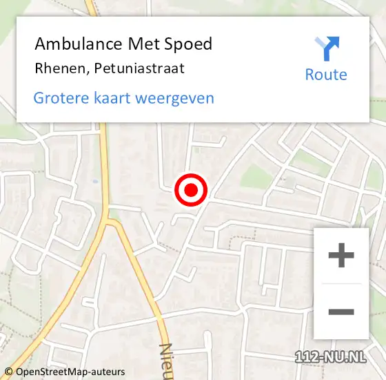 Locatie op kaart van de 112 melding: Ambulance Met Spoed Naar Rhenen, Petuniastraat op 27 mei 2016 19:26