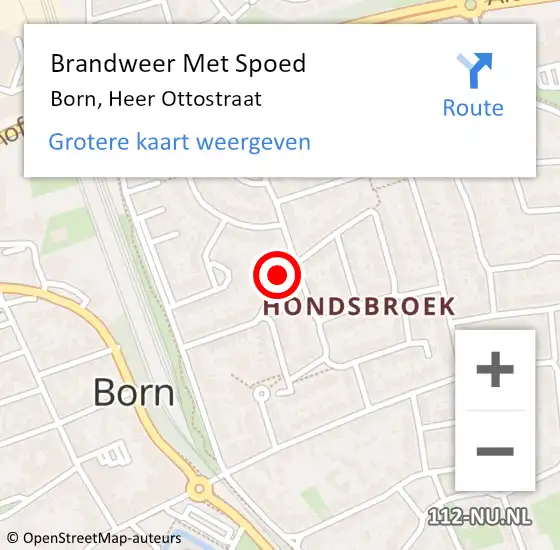 Locatie op kaart van de 112 melding: Brandweer Met Spoed Naar Born, Heer Ottostraat op 27 mei 2016 21:21