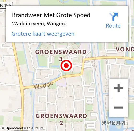 Locatie op kaart van de 112 melding: Brandweer Met Grote Spoed Naar Waddinxveen, Wingerd op 27 mei 2016 21:41