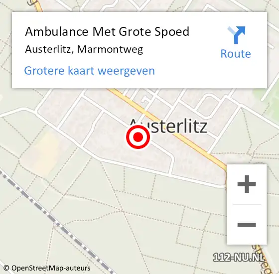 Locatie op kaart van de 112 melding: Ambulance Met Grote Spoed Naar Austerlitz, Marmontweg op 27 mei 2016 22:16