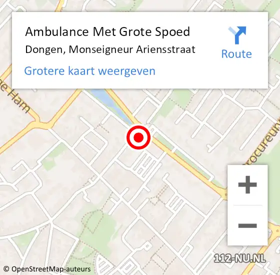 Locatie op kaart van de 112 melding: Ambulance Met Grote Spoed Naar Dongen, Monseigneur Ariensstraat op 27 mei 2016 22:20