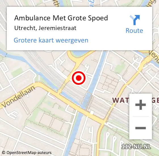 Locatie op kaart van de 112 melding: Ambulance Met Grote Spoed Naar Utrecht, Jeremiestraat op 27 mei 2016 22:29