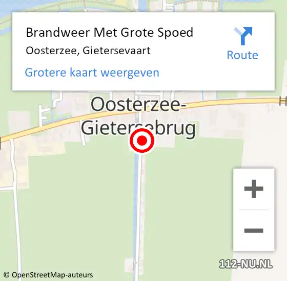 Locatie op kaart van de 112 melding: Brandweer Met Grote Spoed Naar Oosterzee, Gietersevaart op 27 mei 2016 22:37