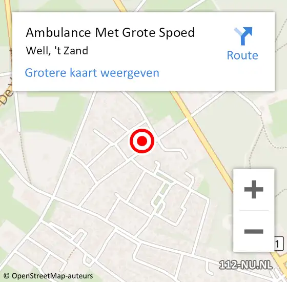 Locatie op kaart van de 112 melding: Ambulance Met Grote Spoed Naar Well, 't Zand op 27 mei 2016 22:52