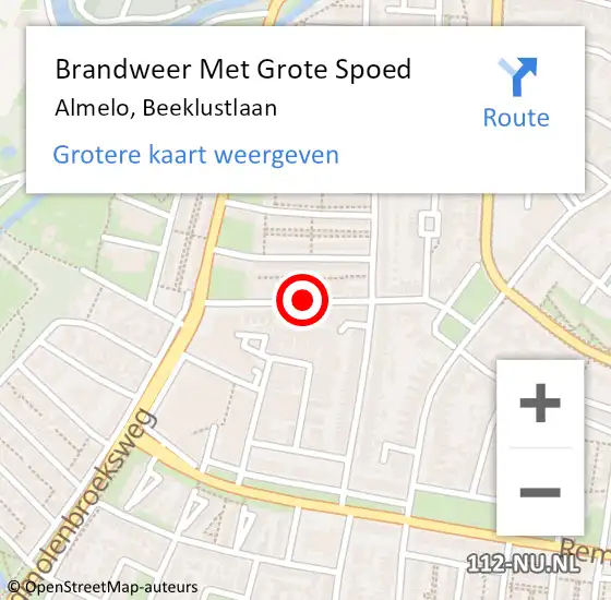 Locatie op kaart van de 112 melding: Brandweer Met Grote Spoed Naar Almelo, Beeklustlaan op 28 mei 2016 01:28