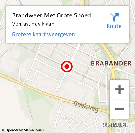 Locatie op kaart van de 112 melding: Brandweer Met Grote Spoed Naar Venray, Haviklaan op 28 mei 2016 02:17