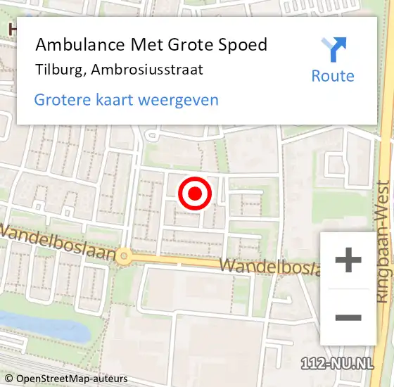 Locatie op kaart van de 112 melding: Ambulance Met Grote Spoed Naar Tilburg, Ambrosiusstraat op 28 mei 2016 02:37