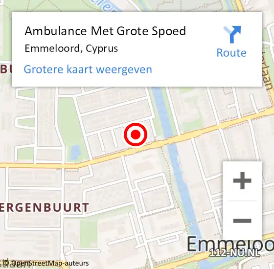 Locatie op kaart van de 112 melding: Ambulance Met Grote Spoed Naar Emmeloord, Cyprus op 28 mei 2016 08:05