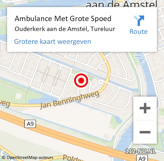 Locatie op kaart van de 112 melding: Ambulance Met Grote Spoed Naar Ouderkerk aan de Amstel, Tureluur op 28 mei 2016 13:22