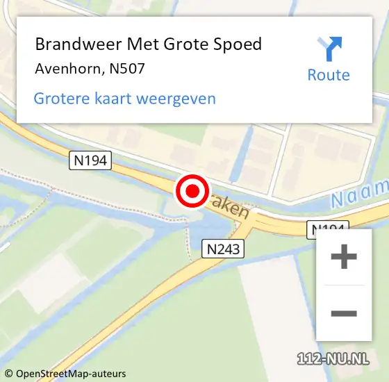 Locatie op kaart van de 112 melding: Brandweer Met Grote Spoed Naar Avenhorn, N507 op 16 december 2013 14:17