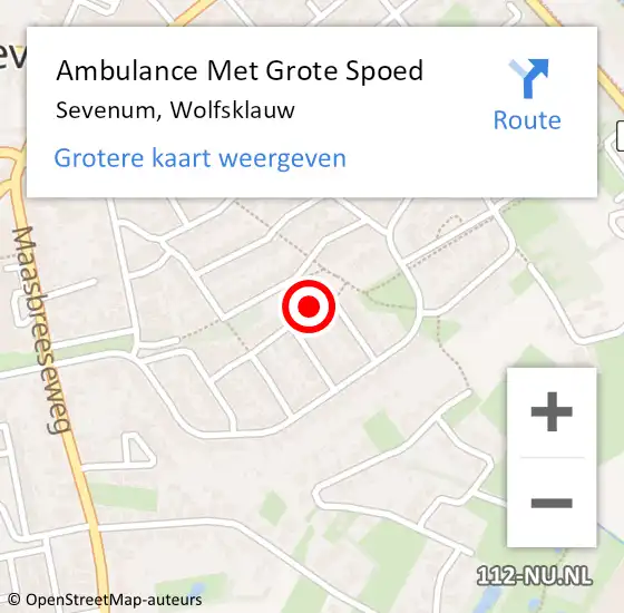 Locatie op kaart van de 112 melding: Ambulance Met Grote Spoed Naar Sevenum, Wolfsklauw op 28 mei 2016 15:12