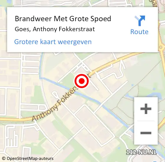 Locatie op kaart van de 112 melding: Brandweer Met Grote Spoed Naar Goes, Anthony Fokkerstraat op 28 mei 2016 15:24