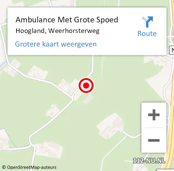 Locatie op kaart van de 112 melding: Ambulance Met Grote Spoed Naar Hoogland, Weerhorsterweg op 28 mei 2016 16:04