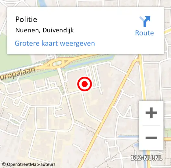 Locatie op kaart van de 112 melding: Politie Nuenen, Duivendijk op 28 mei 2016 16:49