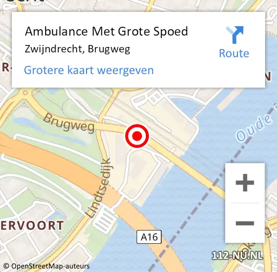Locatie op kaart van de 112 melding: Ambulance Met Grote Spoed Naar Zwijndrecht, Brugweg op 28 mei 2016 18:52
