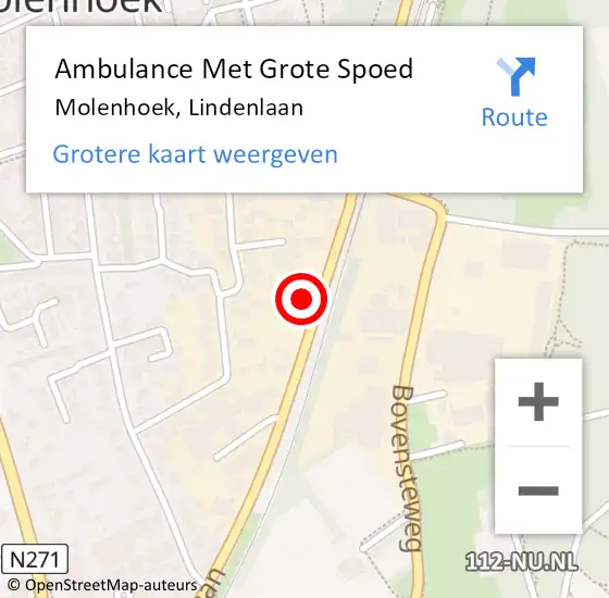 Locatie op kaart van de 112 melding: Ambulance Met Grote Spoed Naar Molenhoek, Lindenlaan op 28 mei 2016 18:55