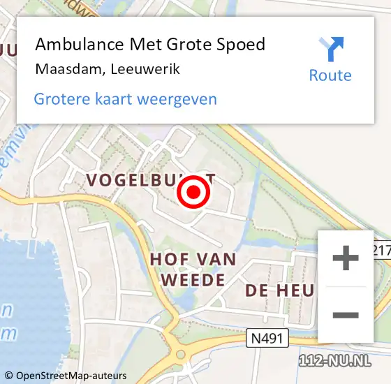 Locatie op kaart van de 112 melding: Ambulance Met Grote Spoed Naar Maasdam, Leeuwerik op 28 mei 2016 19:03