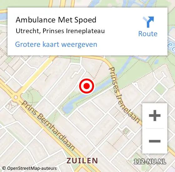 Locatie op kaart van de 112 melding: Ambulance Met Spoed Naar Utrecht, Prinses Ireneplateau op 28 mei 2016 21:17