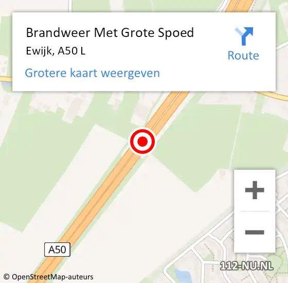 Locatie op kaart van de 112 melding: Brandweer Met Grote Spoed Naar Ewijk, A50 L hectometerpaal: 149,0 op 28 mei 2016 22:26