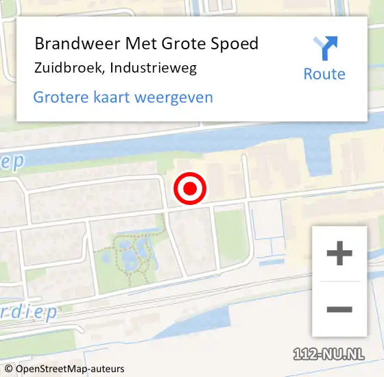 Locatie op kaart van de 112 melding: Brandweer Met Grote Spoed Naar Zuidbroek, Industrieweg op 28 mei 2016 22:31