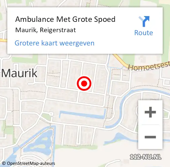 Locatie op kaart van de 112 melding: Ambulance Met Grote Spoed Naar Maurik, Reigerstraat op 29 mei 2016 00:22