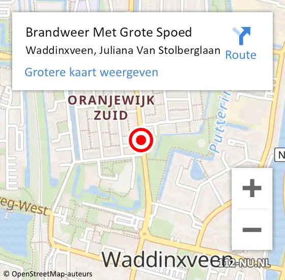 Locatie op kaart van de 112 melding: Brandweer Met Grote Spoed Naar Waddinxveen, Juliana van Stolberglaan op 16 december 2013 15:01