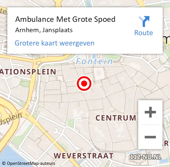 Locatie op kaart van de 112 melding: Ambulance Met Grote Spoed Naar Arnhem, Jansplaats op 29 mei 2016 02:04