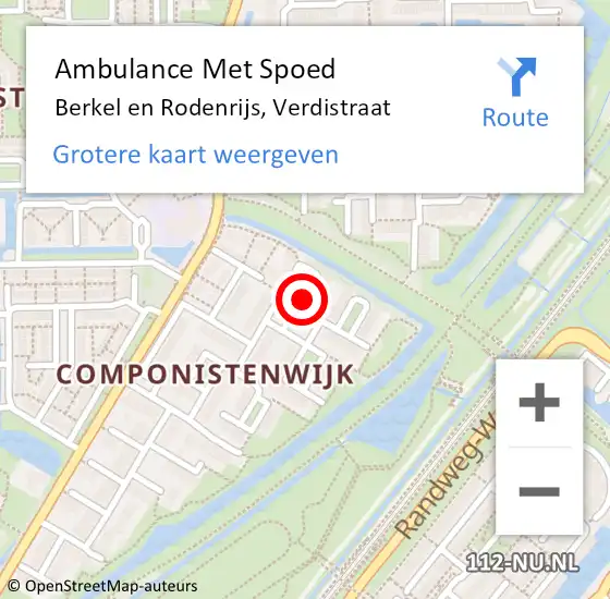 Locatie op kaart van de 112 melding: Ambulance Met Spoed Naar Berkel en Rodenrijs, Verdistraat op 29 mei 2016 07:47