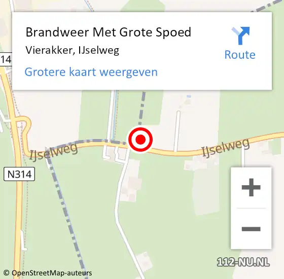 Locatie op kaart van de 112 melding: Brandweer Met Grote Spoed Naar Vierakker, IJselweg op 29 mei 2016 09:50