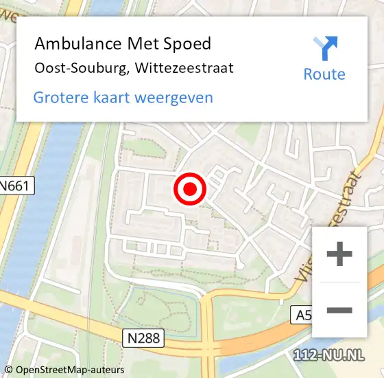 Locatie op kaart van de 112 melding: Ambulance Met Spoed Naar Oost-Souburg, Wittezeestraat op 29 mei 2016 11:01