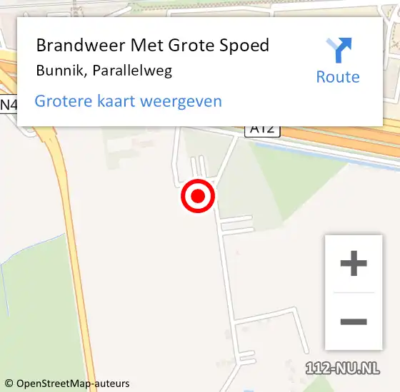 Locatie op kaart van de 112 melding: Brandweer Met Grote Spoed Naar Bunnik, Parallelweg op 29 mei 2016 12:12