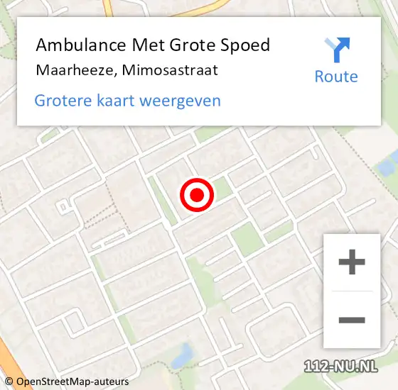 Locatie op kaart van de 112 melding: Ambulance Met Grote Spoed Naar Maarheeze, Mimosastraat op 29 mei 2016 13:02