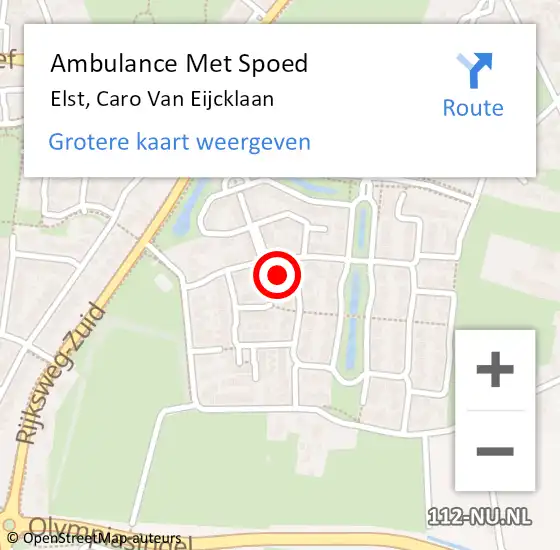 Locatie op kaart van de 112 melding: Ambulance Met Spoed Naar Elst, Caro Van Eijcklaan op 29 mei 2016 13:30