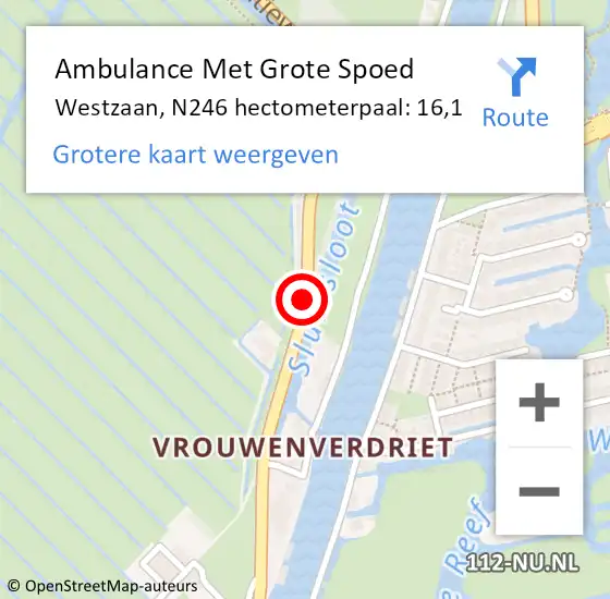 Locatie op kaart van de 112 melding: Ambulance Met Grote Spoed Naar Westzaan, N246 hectometerpaal: 16,1 op 29 mei 2016 14:09