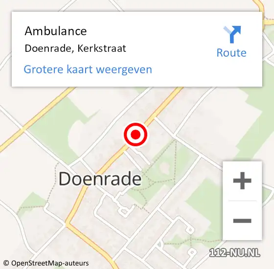 Locatie op kaart van de 112 melding: Ambulance Doenrade, Kerkstraat op 16 december 2013 15:42