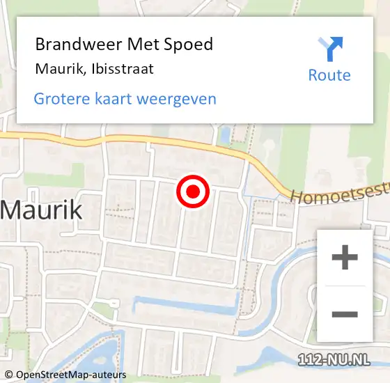 Locatie op kaart van de 112 melding: Brandweer Met Spoed Naar Maurik, Ibisstraat op 29 mei 2016 15:04