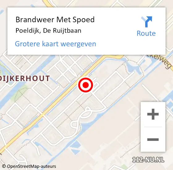 Locatie op kaart van de 112 melding: Brandweer Met Spoed Naar Poeldijk, De Ruijtbaan op 16 september 2013 10:56
