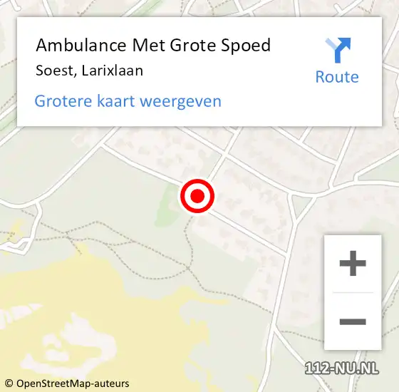 Locatie op kaart van de 112 melding: Ambulance Met Grote Spoed Naar Soest, Larixlaan op 29 mei 2016 16:49